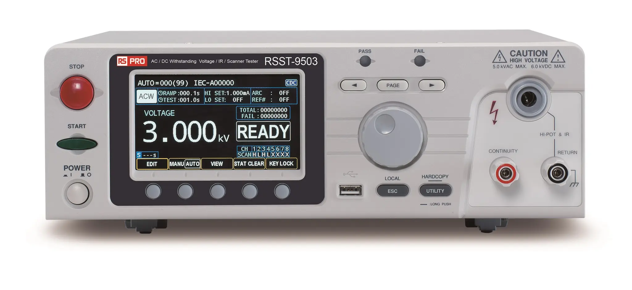 Produktfoto 1 von RS PRO Elektrischer Sicherheitstester 50 V, 100mA, 5000 V ac Isolationsprüfer 10 GΩ