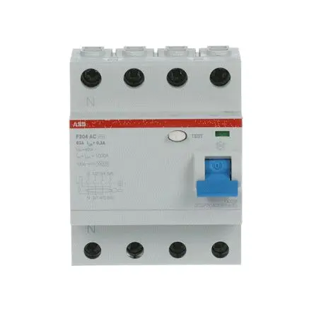 Produktfoto 1 von ABB F200 FI-Schutzschalter, 4-polig, 63A, 300 mA Unverzögert 500 V dc IEC/EN 61008