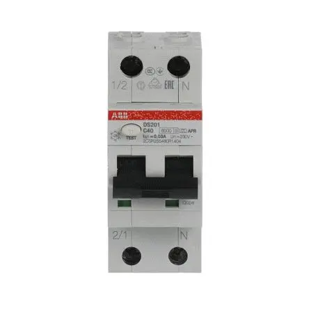 Produktfoto 1 von ABB DS201 FI-Schutzschalter, 2-polig, 40A, 30 mA Typ C 500 V dc DS201 IEC/EN 61009-1, IEC/EN 61009-2-1