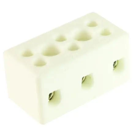 Produktfoto 1 von CAMDENBOSS CHTB Messing Porzellan Anschlussklemmenblock 32A 3-polig Schraubbefestigung, Raster 11.5 mm 2mm², 4 mm²