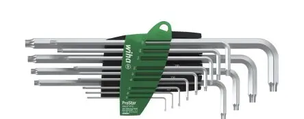 Produktfoto 1 von Wiha TORX®-Schlüsselsatz L Lang, CrV-Stahl 13, T5, T6, T7, T8, T9, T10, T15, T20, T25, T27, T30, T40, T45