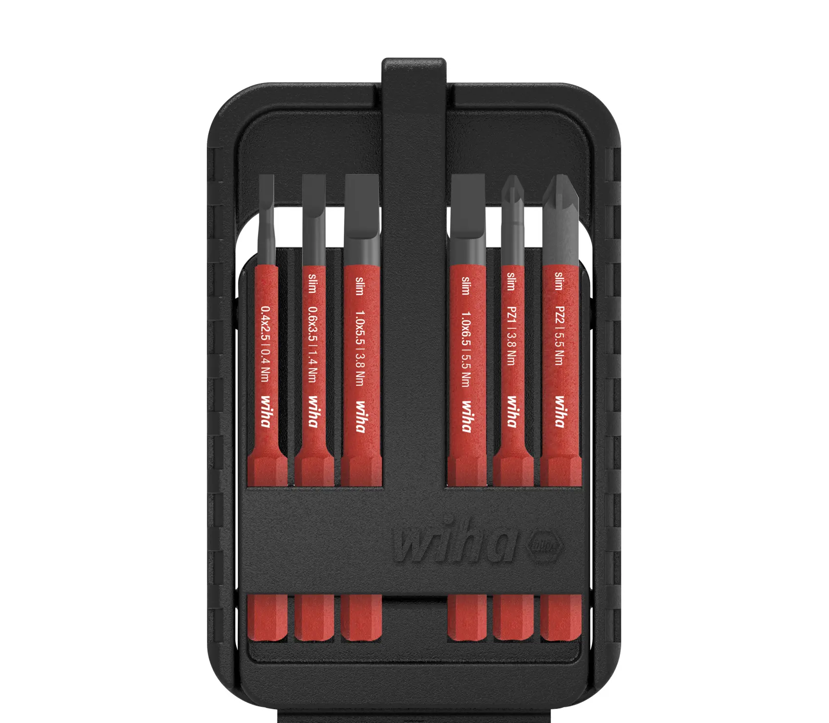 Produktfoto 1 von Wiha Geschlitzt, Pozidriv Elektrisch Elektrisches Bit-Set 2.5 to 6.5 mm, PZ1, PZ2, Länge 75 mm, 6-teilig