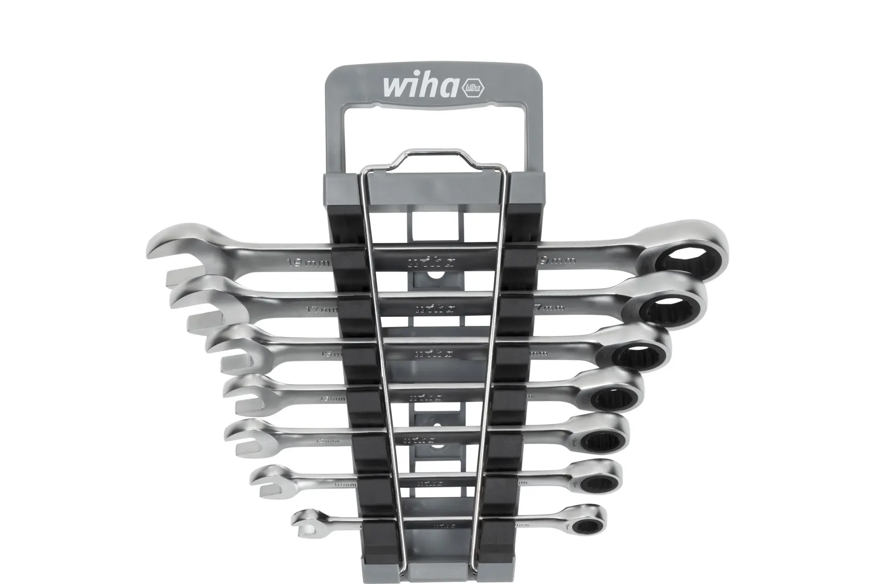 Produktfoto 1 von Wiha Ringschlüsselsatz Ratschenschlüsselsatz CrV-Stahl, 7-teilig 10, 13, 15, 17, 8, 12, 19