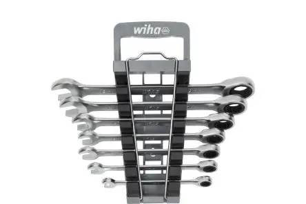 Wiha Ringschlüsselsatz Ratschenschlüsselsatz CrV-Stahl, 7-teilig 10, 13, 15, 17, 8, 12, 19