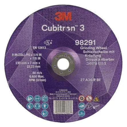 Produktfoto 1 von 3M Cubitron 3 Schleifscheibe, Korngröße 36 Keramik, 230 mm x 22.23 mm, 6650 U/min