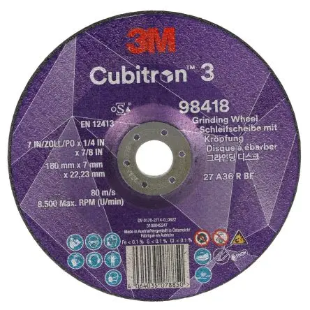 Produktfoto 1 von 3M Cubitron 3 Schleifscheibe, Korngröße 36 Keramik, 180 mm x 22.23 mm, 8500 U/min