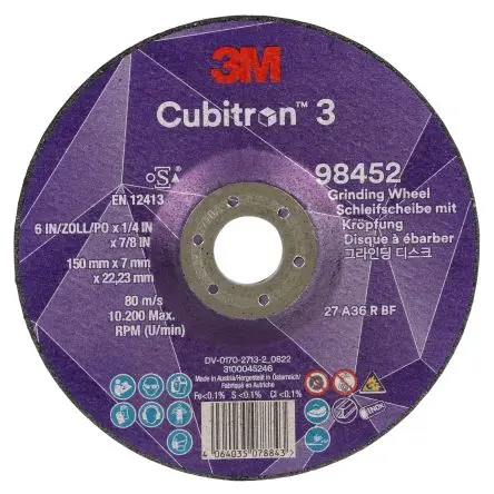 Produktfoto 1 von 3M Cubitron 3 Schleifscheibe, Korngröße 36 Keramik, 150 mm x 22.23 mm, 10200 U/min