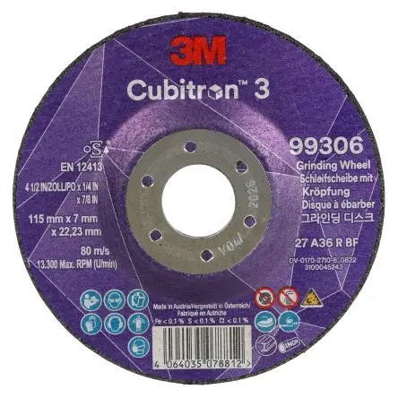 Produktfoto 1 von 3M Cubitron 3 Schleifscheibe, Korngröße 36 Keramik, 115 mm x 22.23 mm, 13300 U/min
