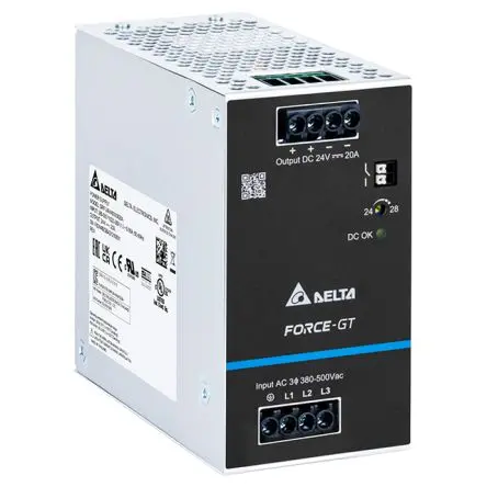 Produktfoto 1 von Delta Electronics DRF-480W DIN-Schienen Netzteil DIN-Hutschiene 575V ac AC / 20 A 24V dc DC 480 W