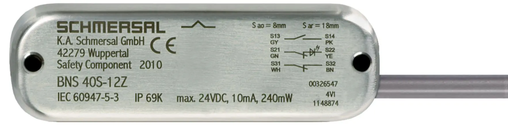 Produktfoto 1 von Schmersal BNS 40 Kabel Berührungsloser Sicherheitsschalter aus Edelstahl