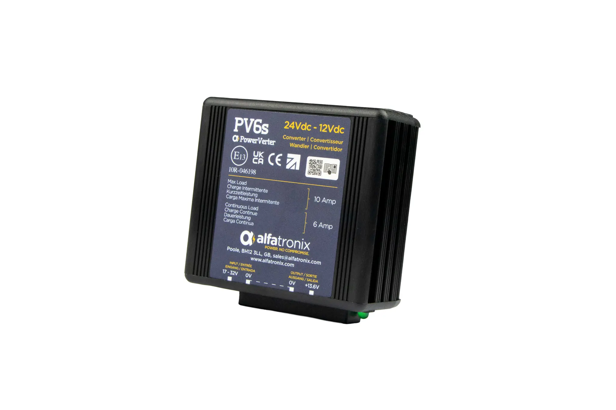 Alfatronix PV DC/DC-Wandler 72W 17 V dc IN, 13.6V dc OUT / 6A Clip-Befestigung