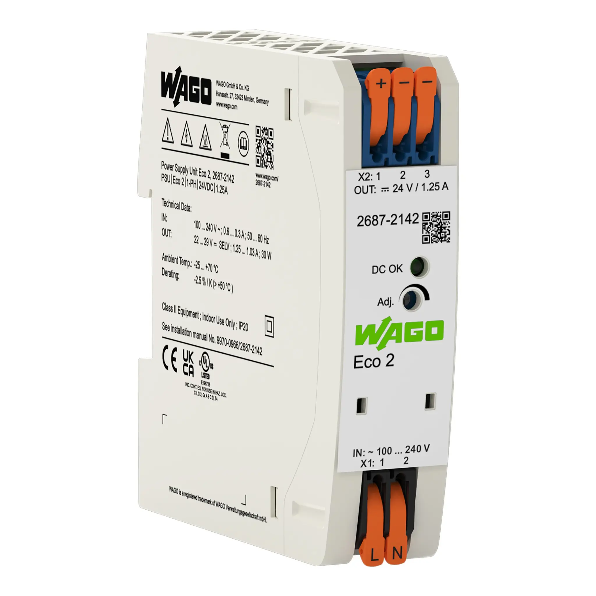 Produktfoto 1 von WAGO DIN-Schienen Netzteil 24V dc / 1.25A 30W 90 → 264V