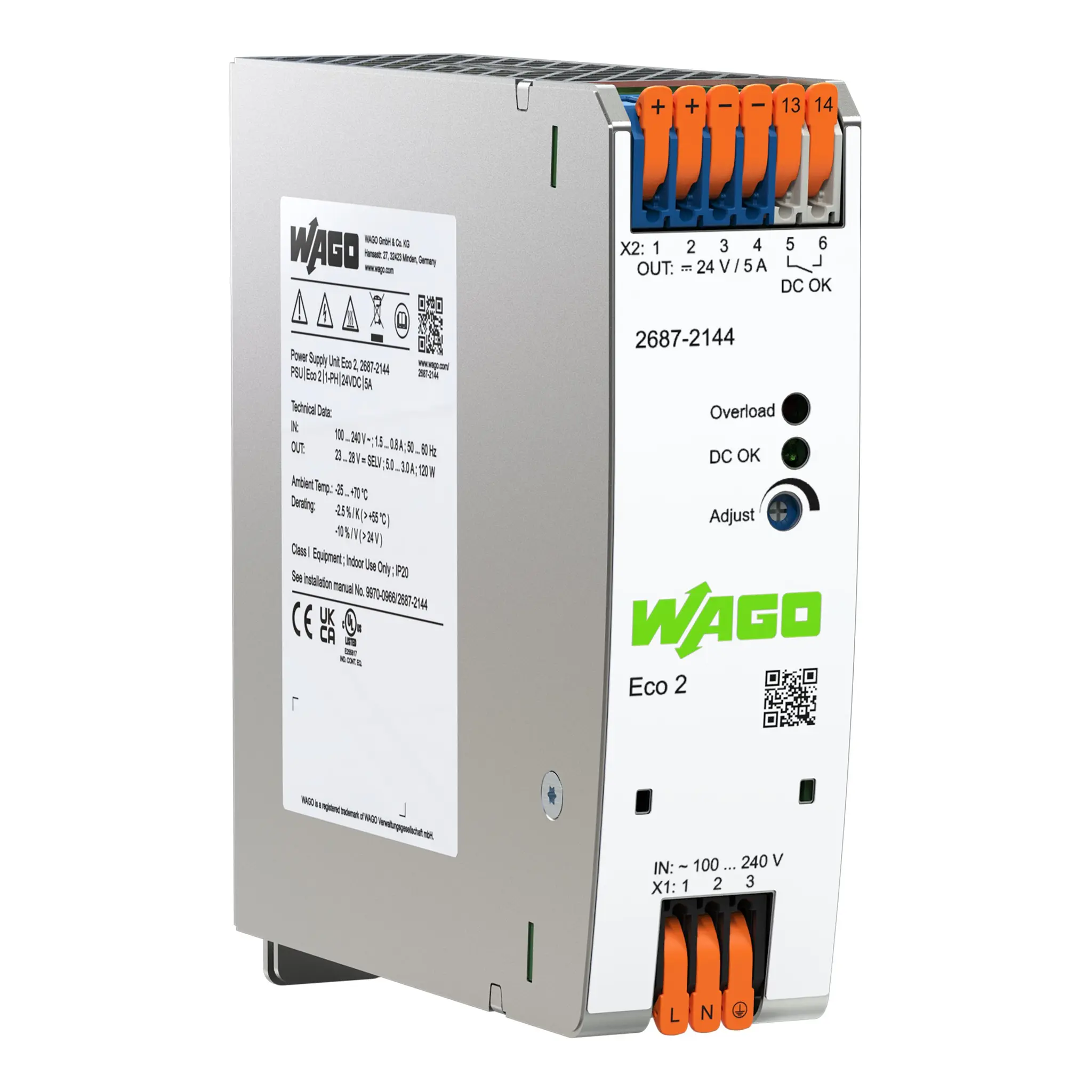 Produktfoto 1 von WAGO DIN-Schienen Netzteil Getaktet 24V dc / 5A 120W 90 → 264V