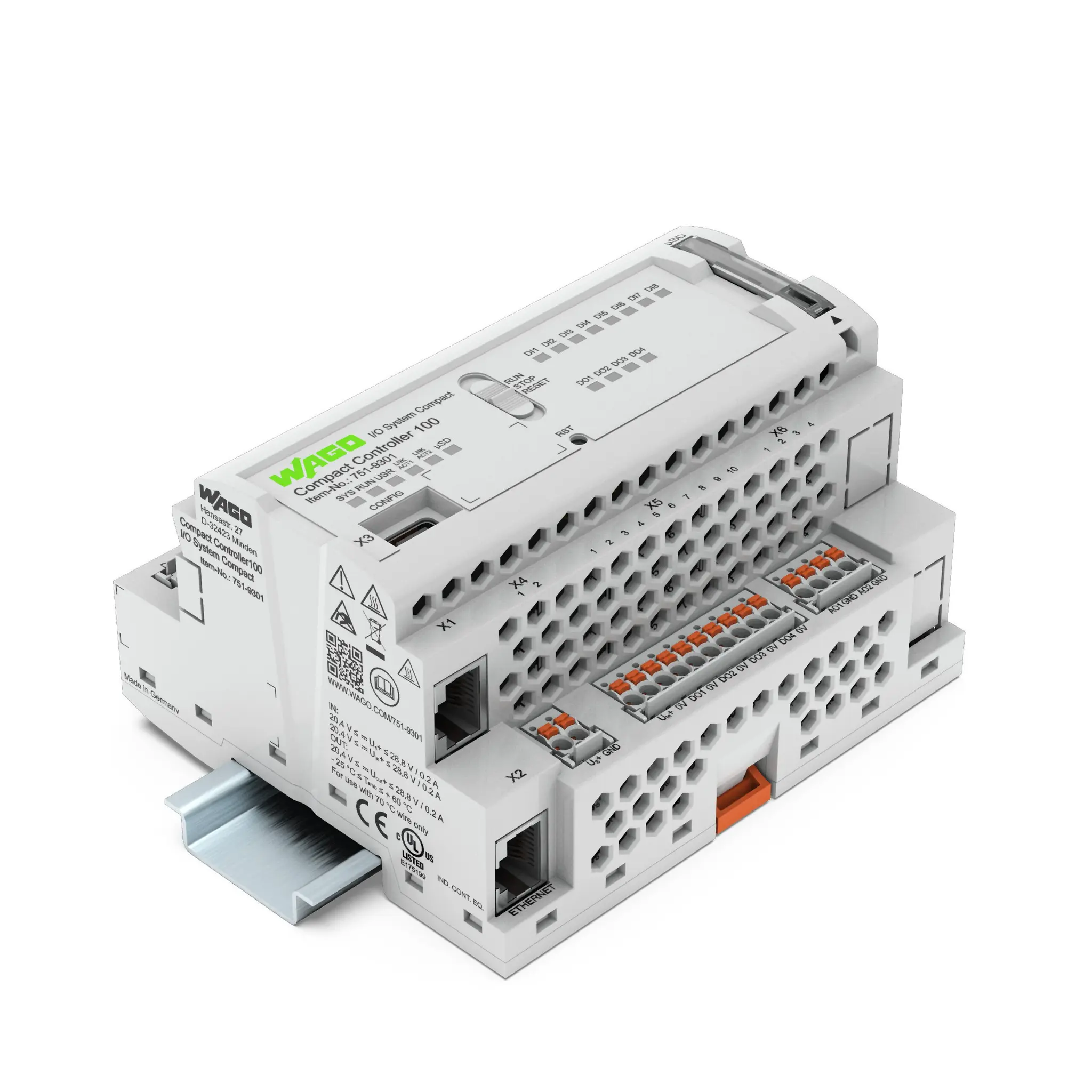 Produktfoto 1 von WAGO Logikcontroller, 8 Eing. Analog, Digital Ausg.Typ Analog Eing.Typ für Computer 24 V dc