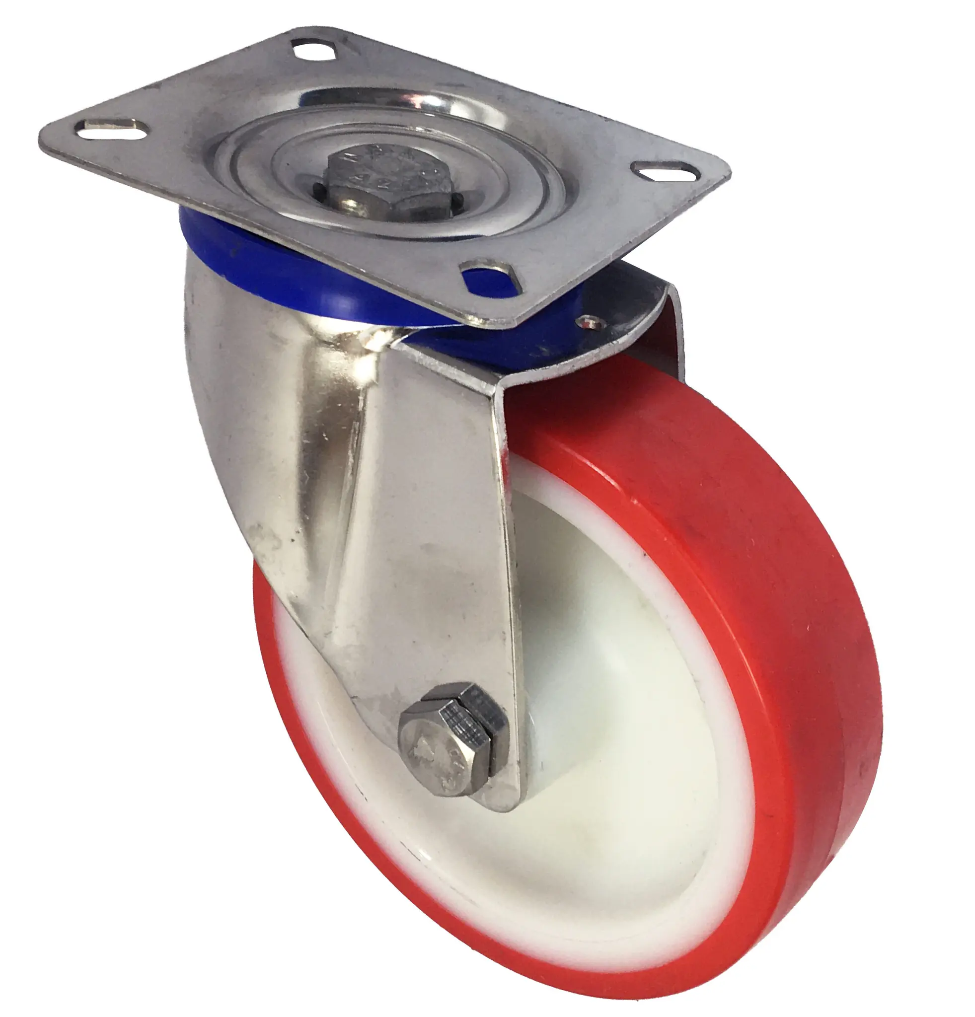 Produktfoto 1 von RS PRO Drehlager Lenkrolle, Rad ø 100mm, 150kg, Ges H. 128mm, Platte, Polyurethan-Material