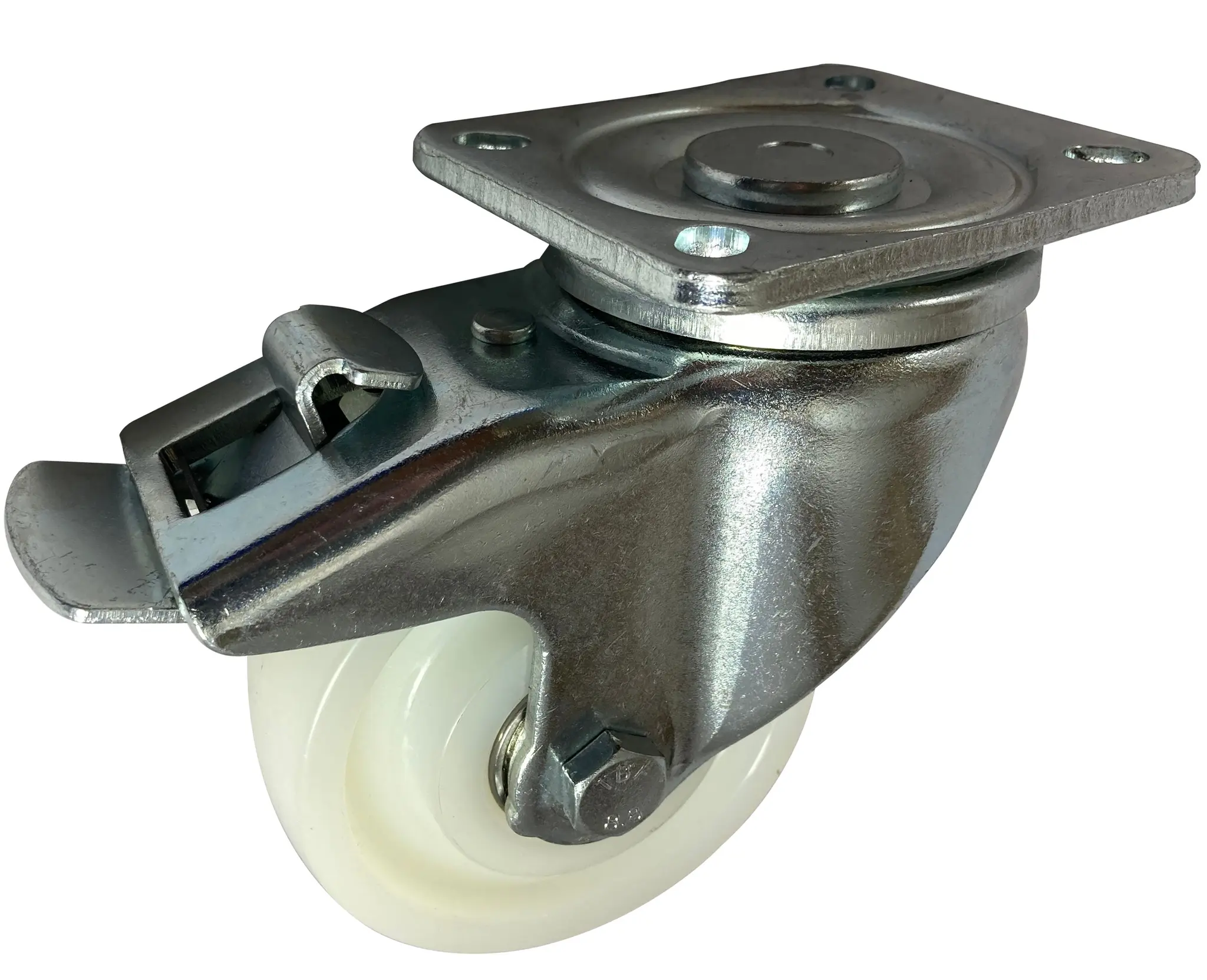 Produktfoto 1 von RS PRO Gebremst, schwenkbar Lenkrolle, Rad ø 100mm, 500kg, Ges H. 140mm, Platte, Nylon-Material