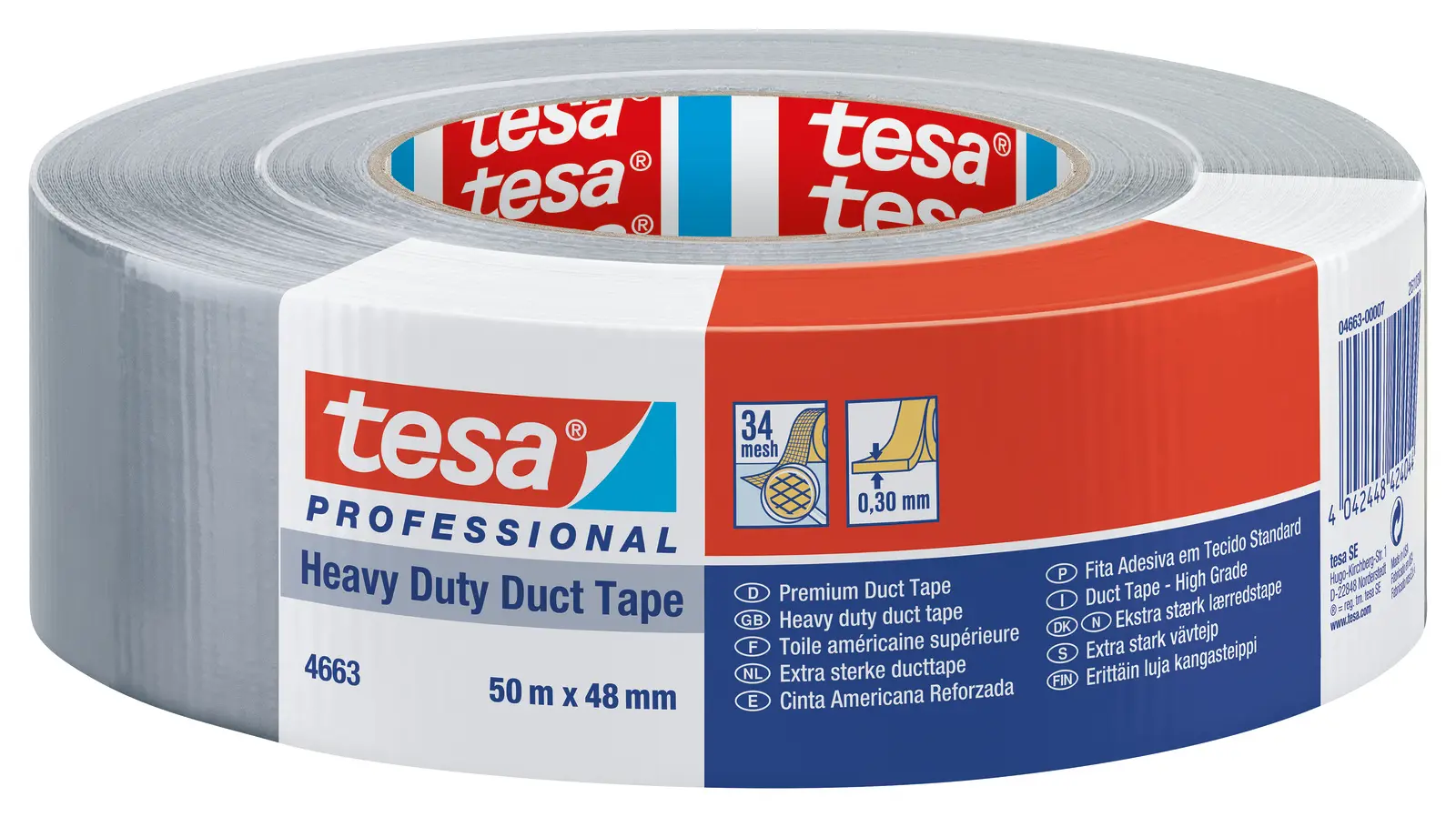 Produktfoto 1 von Tesa Tesa 4663 Tesa 4663 Panzerband, Acrylbeschichtetes Tuch Grau, 0.3 mm x 48 mm x 50 m