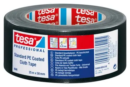 Produktfoto 1 von Tesa Tesa 4688 04688-00042 Gewebeband, Polyethylengewebe Schwarz, 0.26 mm x 50mm x 25 mm PE-beschichtet