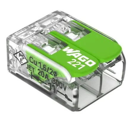 Produktfoto 1 von WAGO 221 Kupfer Polycarbonat Hebelsteckverbinder 32A Grün 2-polig Zugfederklemme