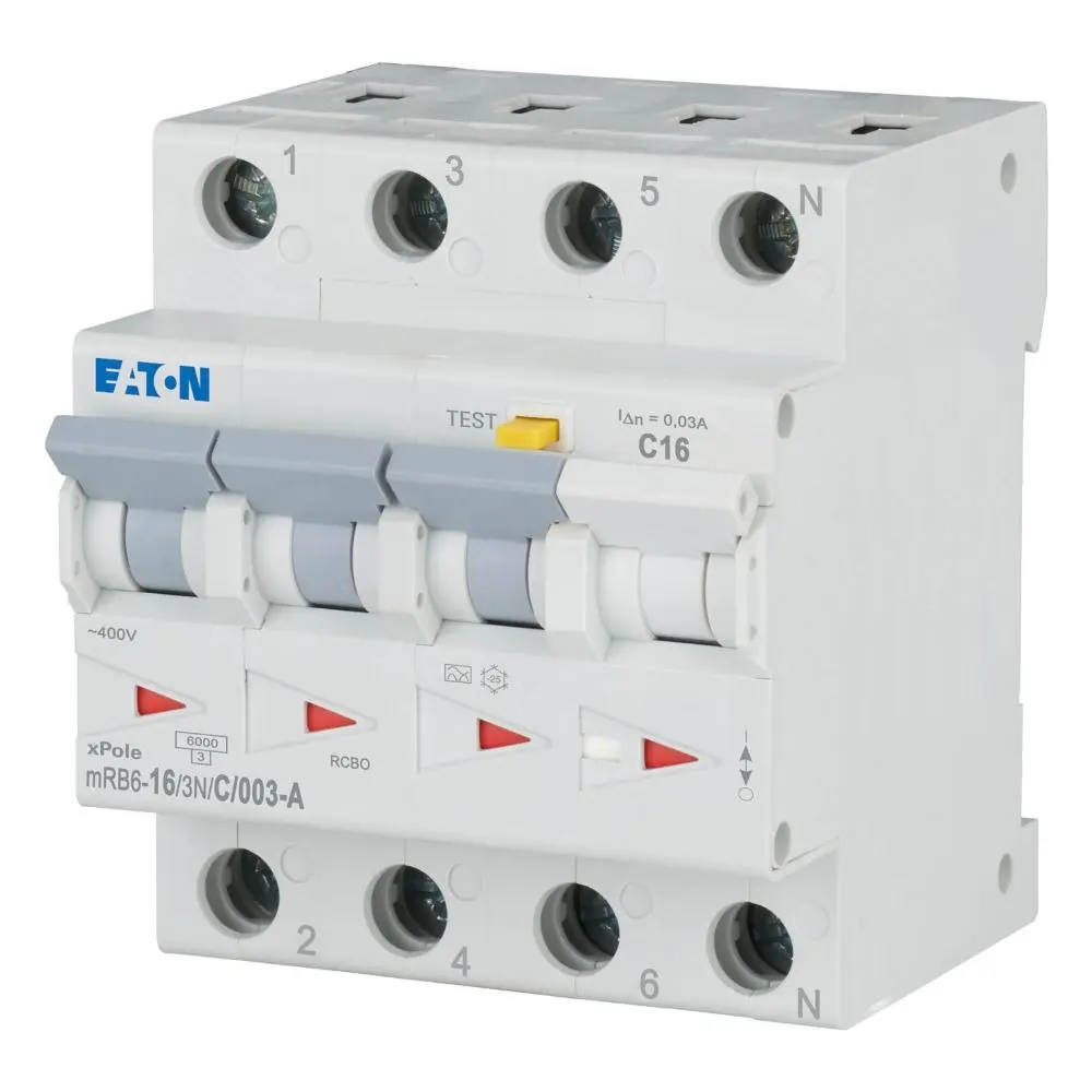 Produktfoto 1 von Eaton mRB6 Eaton Moeller FI/LS-Schalter (RCBO) 16 A, 3-polig Typ C, Empfindlichkeit 30 mA