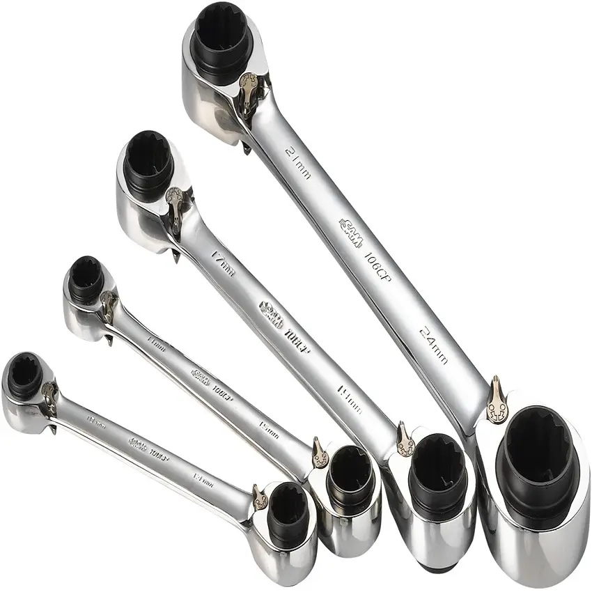 SAM Ringschlüsselsatz Ringratsche CrV-Stahl, 4-teilig 8 to 24 mm
