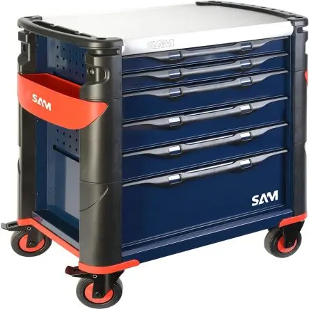 Produktfoto 1 von SAM Edelstahl Rollenschrank, Typ Werkzeugschrank 6 Schubladen mit Rädern, 1 m x 510mm x 834 mm