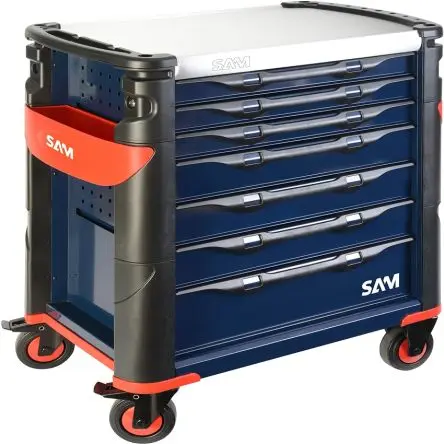 Produktfoto 1 von SAM Edelstahl Rollenschrank, Typ Werkzeugschrank 7 Schubladen mit Rädern, 1 m x 510mm x 834 mm