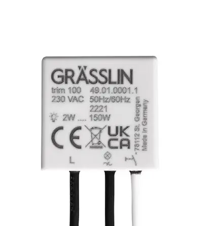Produktfoto 1 von Grässlin Dimmer, 150 W 230V ac H. 25.6 mm B. 26.4mm T. 10.4 mm