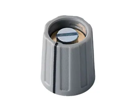 Produktfoto 1 von OKW Grau Potentiometer-Knopf, Zeiger Schwarz Ø 13 mm x 15 mm, Runde Welle Schaft 6 mm