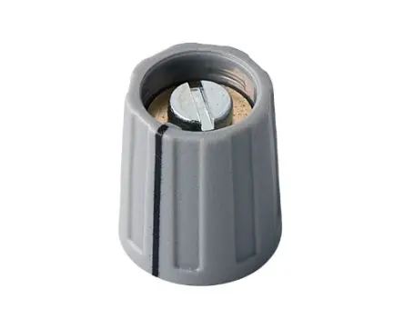 Produktfoto 1 von OKW Grau Potentiometer-Knopf, Zeiger Schwarz Ø 13 mm x 15 mm, Runde Welle Schaft 6 mm