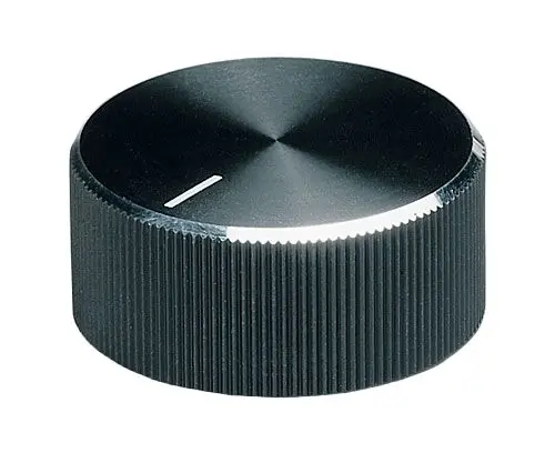 Produktfoto 1 von OKW Potentiometer Drehknopf Schwarz, Zeiger Weiß Ø 33mm x 14.3mm, Rund Schaft 6mm