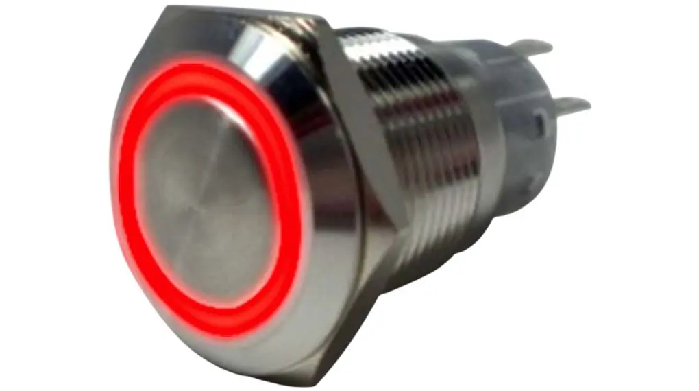 Produktfoto 1 von RND RND 210 Vandalengeschützter Druckschalter Rot Beleuchtet Ein-Ein Panel Ø 19 mm, 1 Wechsler / 5 A 250 V ac, IP40