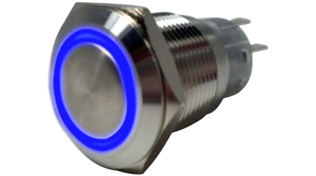 Produktfoto 1 von RND RND 210 Vandalengeschützter Druckschalter Blau Beleuchtet Ein-Ein Panel Ø 19 mm, 1 Schließer/1 Öffner / 5 A 250 V