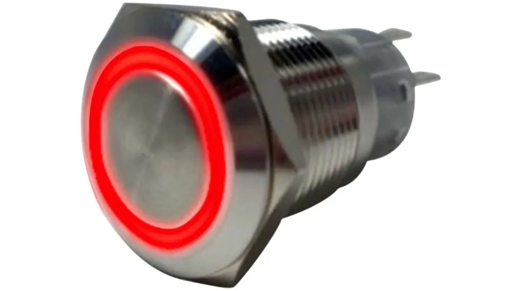 RND RND 210 Vandalengeschützter Druckschalter Rot Beleuchtet Rastend Panel Ø 19 mm, 1 Schließer/1 Öffner / 5 A 250 V ac,