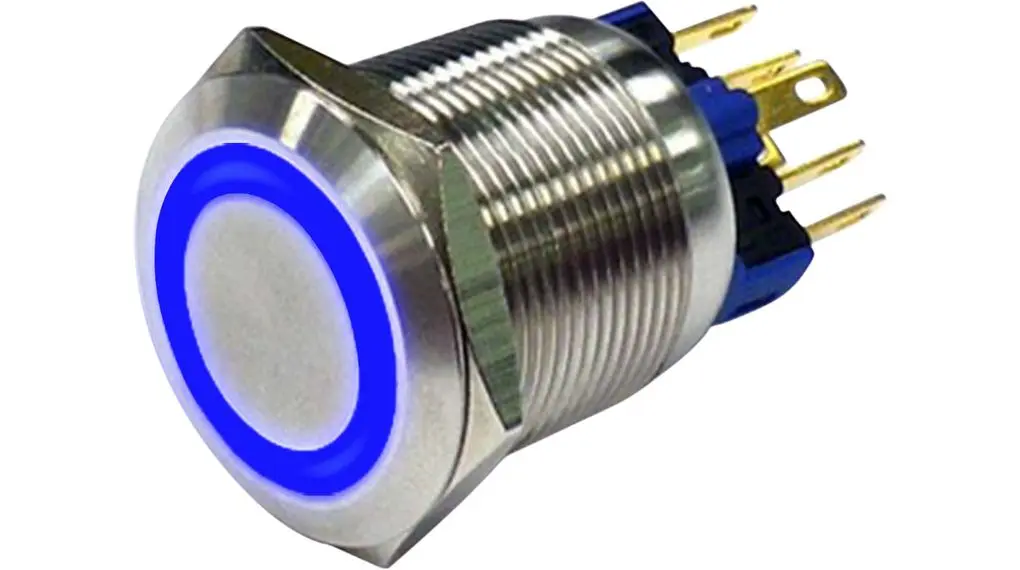 RND RND 210 Vandalengeschützter Druckschalter Blau Beleuchtet Rastend Panel Ø 22 mm, 1 Schließer/1 Öffner / 5 A 250 V