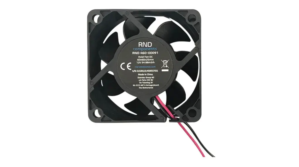 Produktfoto 1 von RND dc-Axiallüfter, 12 VDC / 1.8W, 60 x 60 x 25mm, 23.95cfm