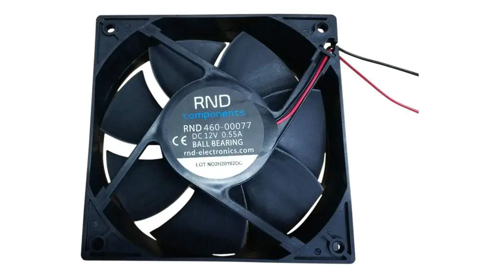 Produktfoto 1 von RND dc-Axiallüfter, 12 VDC / 6.6W, 120 x 120 x 25mm, 114.8cfm