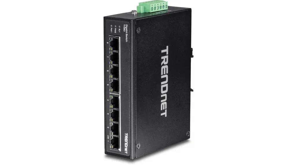 Produktfoto 1 von Trendnet TI-G Industrial-Ethernet-Switch / 1Gbps 8, DIN-Hutschiene, Wand, 12 to 56 V dc