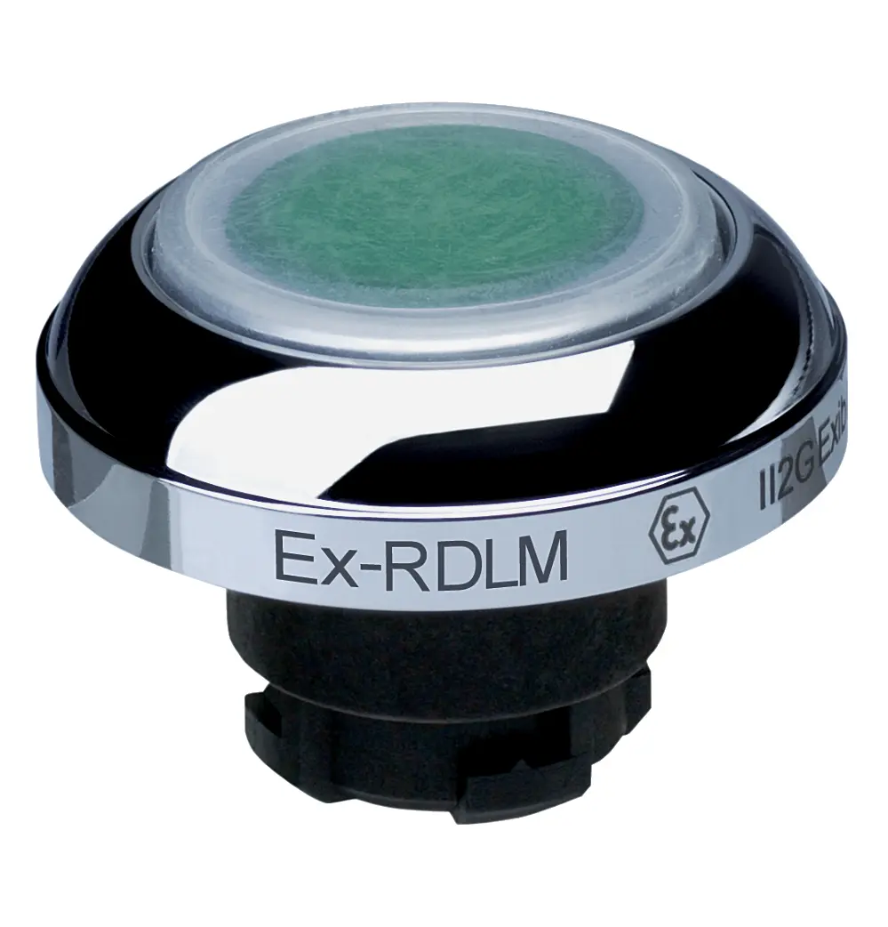 Produktfoto 1 von Schmersal EX-RDL Drucktastenkopf Ø 22.3 mm, Grün Tastend Beleuchtet IECEx Pilzkopf Kunststoff