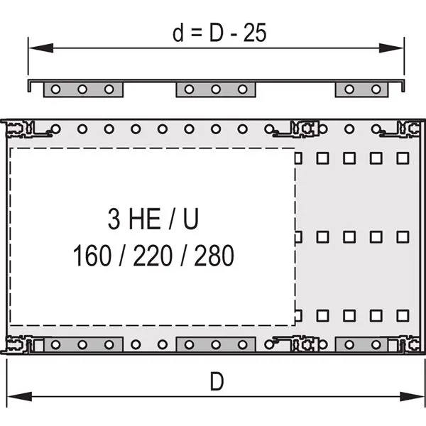 Produktfoto 1 von nVent SCHROFF EuropacPRO Deckelplatte, Deckelplatte für Horizontale Schienen, Seitenwand, Aluminium, 1 Per Pack Stück