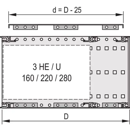 Produktfoto 1 von nVent SCHROFF EuropacPRO Deckelplatte, Deckelplatte für Horizontale Schienen, Seitenwand, Aluminium, 1 pro Paket Stück