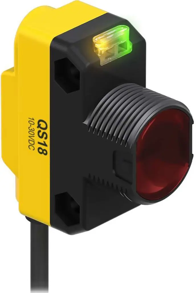 Produktfoto 1 von Banner QS18 Kubisch Optischer Sensor, Durchgangsstrahl, Bereich 20 m, PNP Ausgang, Anschlusskabel, Hell-/dunkelschaltend