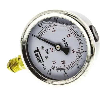 Produktfoto 1 von Sferaco BSPT Manometer 63 mm 0 bar → 1.6 bar Edelstahl Gehäuse G 1/4, ISO-kalibriert