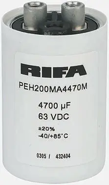 Produktfoto 1 von KEMET PEH200 Schraubanschlussklemme Kondensator 470 μF ±20 % / 385V dc, Ø 36.6 mm x 97.5 mm x 97.5 mm, 85 °C