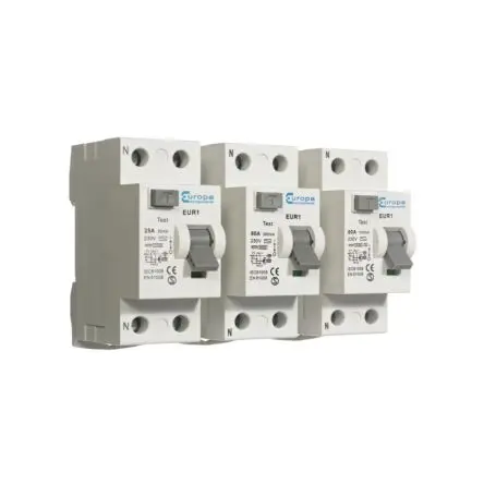Produktfoto 1 von Europa EUR1 FI-Schutzschalter, 2-polig, 25A, 100 mA Typ A EUR1 IEC 61008, EN 61008