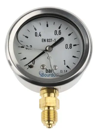 Produktfoto 1 von Bourdon Unterseite MIT3 Manometer 63 mm 0 bar → 1 bar ±2.5 % Edelstahl Gehäuse G 1/4, ISO-kalibriert