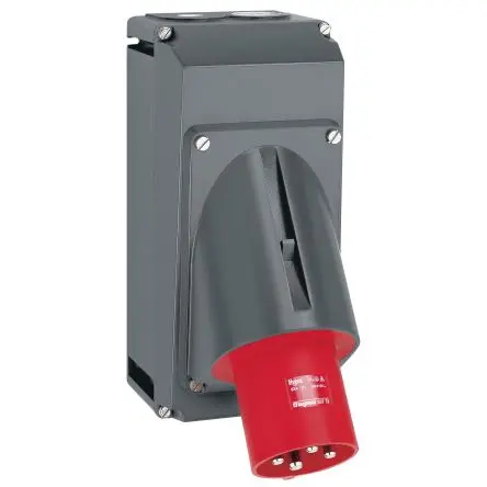 Produktfoto 1 von Legrand HYPRA Industrieller Stromversorgungssteckverbinder-Adapter Grau, Wand IP44 63A