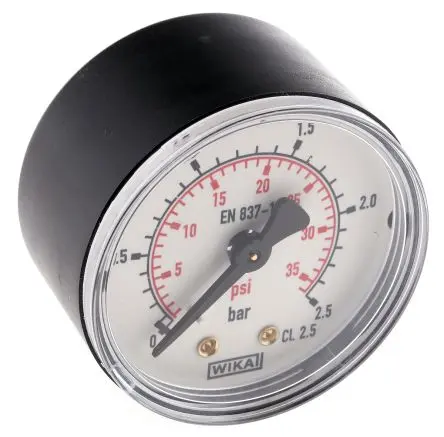 Produktfoto 1 von WIKA BSPT 111.12 Manometer 50 mm 0 bar → 2.5 bar ±2.5 % Kunststoff Gehäuse R 1/8 in, ISO-kalibriert