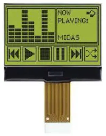 Produktfoto 1 von Midas Monochrom LCD, Graphisch LED Grün, Gelb 128 x 64 Pixel, Hintergrund Blau, Parallel/SPI Interface