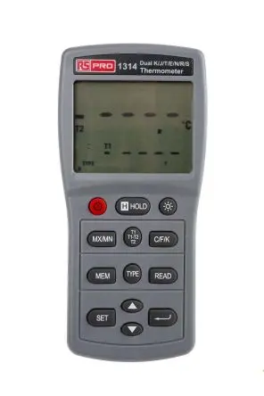 Produktfoto 1 von RS PRO Digitales Thermometer, 1314, Tragbar, 2 bis 1767 °C ±0.05 % max, Messelement Typ Typ J, K, Typ E, Typ S, Typ T,